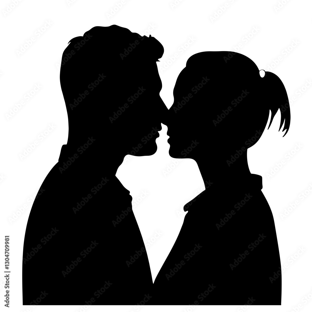 Couple silhouettes sharing an intimate moment Couple silhouettes sharing an intimate moment