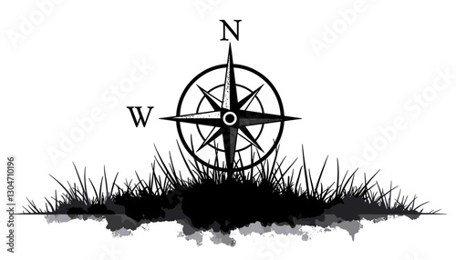 Compass illustration on grass background
