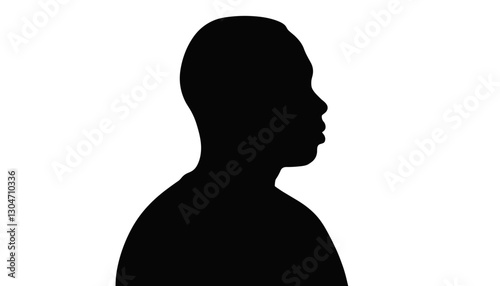 Silhouette of a person in profile on white background