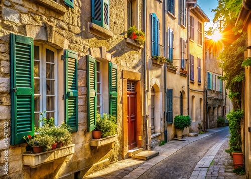 Fototapeta Naklejka Na Ścianę i Meble -  Picturesque Avignon Windows: Charming Shutters in Historic Provence