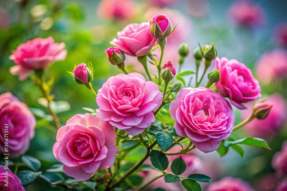 Fototapeta premium Pink Rose Bush Macro Photography - Long Exposure Detail Shot