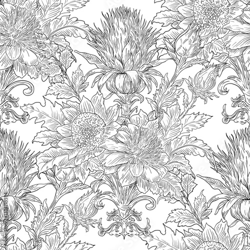 Burdock Floral Seamless Pattern: Elegant Vector Illustration for Fabrics, Wallpapers, and Packaging Design