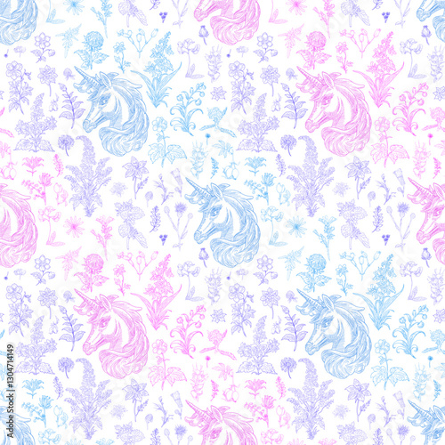 Floral and Unicorn Seamless Pattern: Elegant Vector Illustration for Fabrics, Wallpapers, and Packaging Design