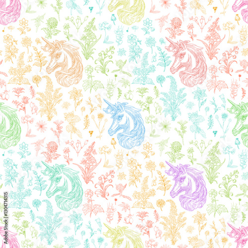 Floral and Unicorn Seamless Pattern: Elegant Vector Illustration for Fabrics, Wallpapers, and Packaging Design