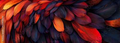 A mythical phoenix feather woven pattern with fiery hues and flowing interlaced textures