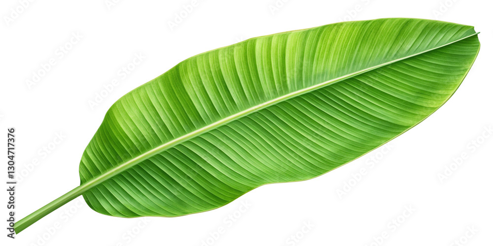 Obraz premium Fresh Green Banana Leaf Isolated on Transparent Background – High-Quality PNG Tropical Green Banana Leaf Cutout – Isolated on Transparent Background for Design Use