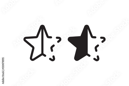 Broken star icon in black and white Vector