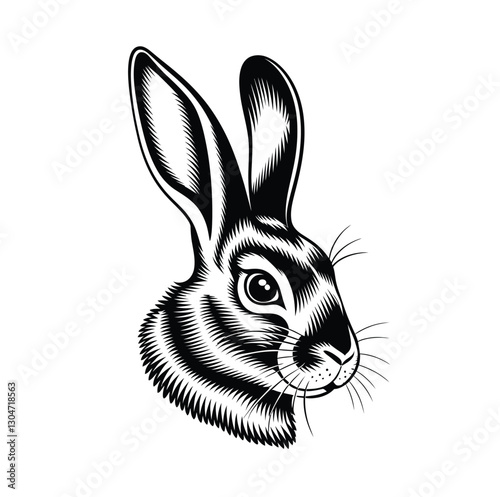 Black and White Rabbit Head Silhouette Vector Illustration