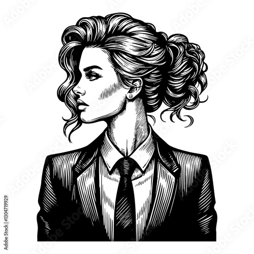 elegant beautiful woman sketch engraving black and white outline. Scratch board imitation.  illustrated in vintage line art style on a white background.
