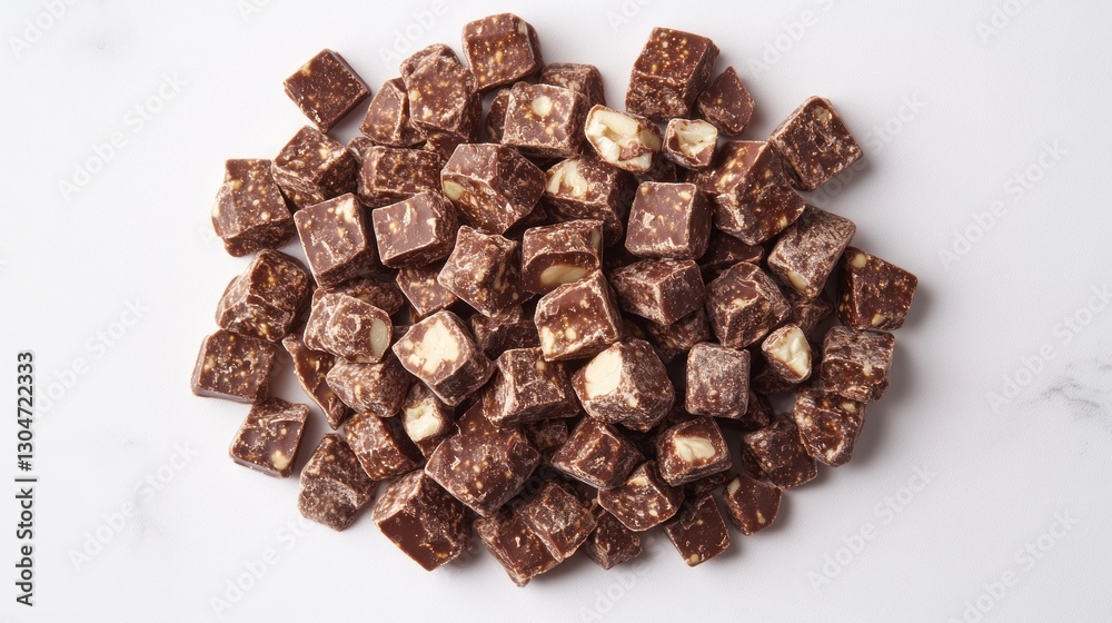 Obraz premium Pile of chocolate squares on white marble background