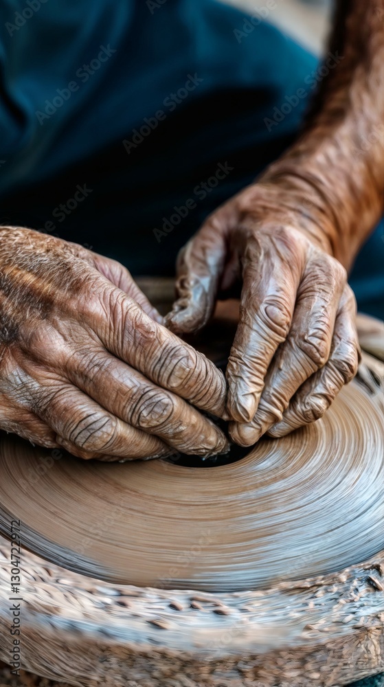 macro shot of an artisan’s hands shaping wet clay on a spinning pottery wheel, macro shot of an artisan’s hands shaping wet clay on a spinning pottery wheel,