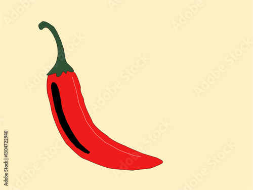 Red chili pepper. Vibrant red chili pepper illustration. Hand drawn red chili pepper. Red hot chili pepper. Red pepper in sketch style . Realistic hand drawn drawing of a whole ripe red chili pepper.