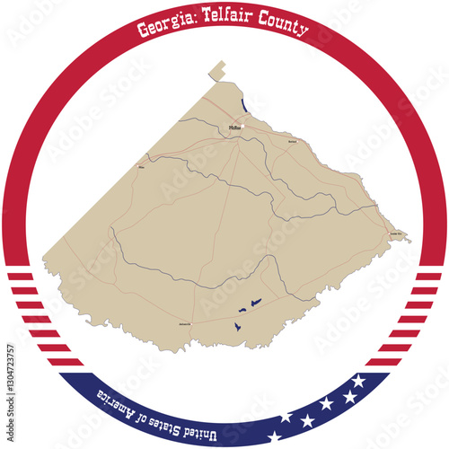 Map of Telfair County in Georgia, USA arranged in a circle.