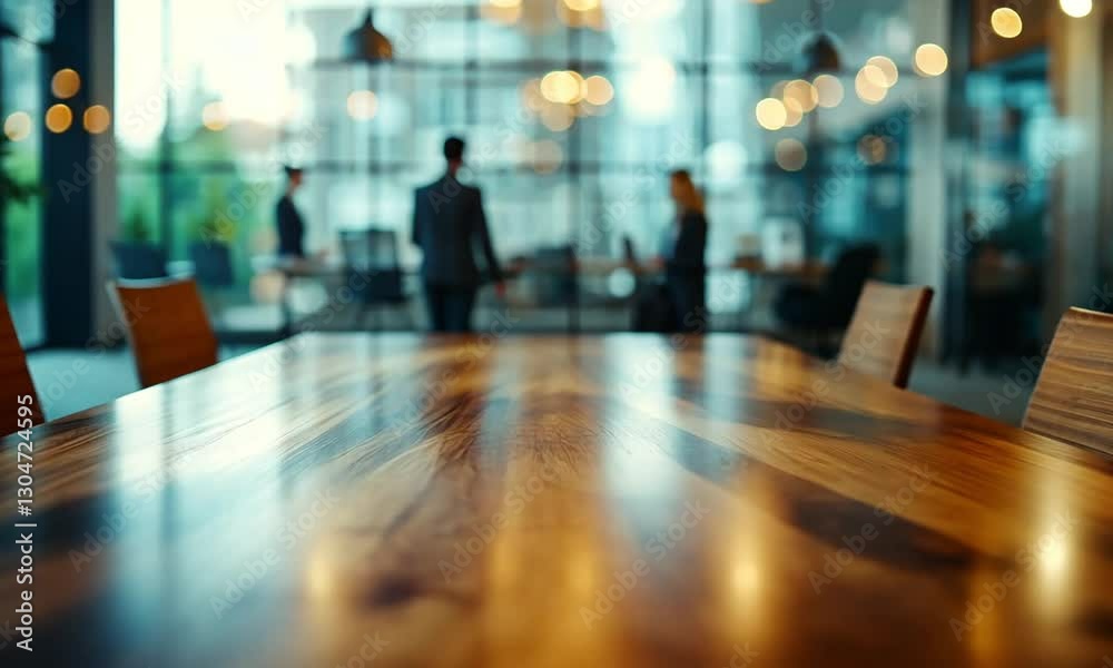 Modern Office Conference Table with Blurred Background of Colleagues Modern Office Conference Table with Blurred Background of Colleagues