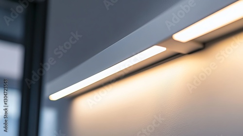 A close-up of a contemporary LED wall light.  It's white and electrically powered.
 
