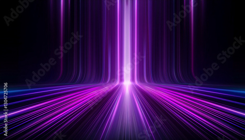 Neon purple speed rays on the dark asphalt, velocity light neon purple pink flow, zoom in motion effect, purple glow speed lines, colorful light trails, stripes on black background.