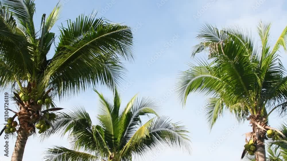 Coconut Trees Blows In The Morning Wind. Coconut Trees Blows In The Morning Wind.