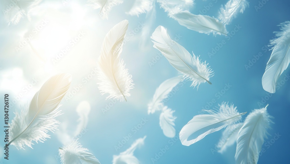 Obraz premium White feathers floating in the sky