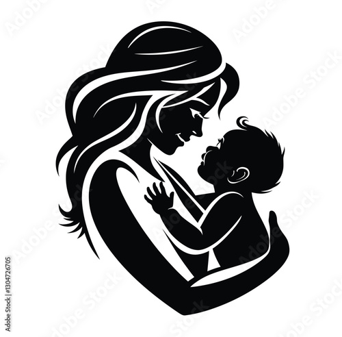  Loving Mother Holding Baby Silhouette Vector – Black and White Family Illustration