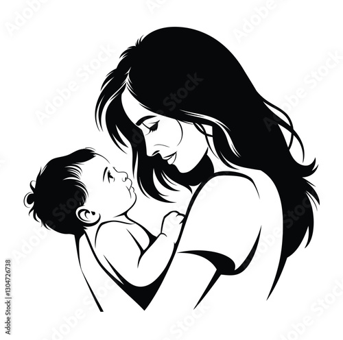  Loving Mother Holding Baby Silhouette Vector – Black and White Family Illustration