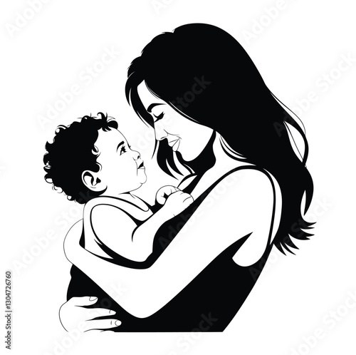  Loving Mother Holding Baby Silhouette Vector – Black and White Family Illustration