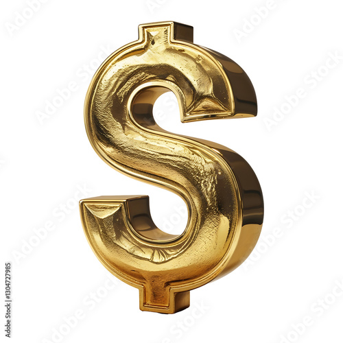 Golden Dollar Symbol PNG Shiny 3D Currency Emblem with Metallic Finish Wealth Representation and Luxury Finance Icon for Business and Investment
