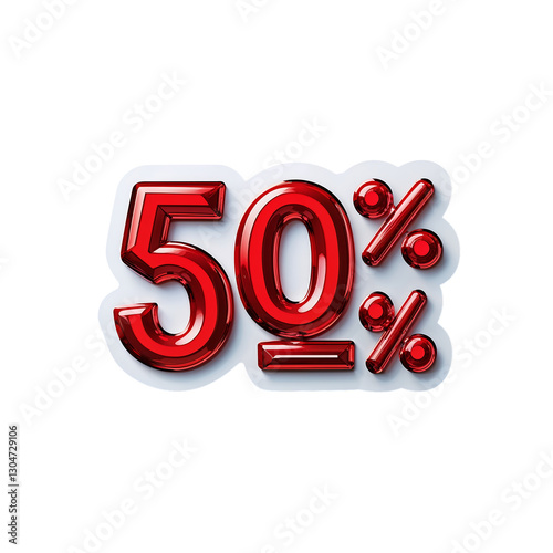 High Quality PNG 3D Rendered Sale Discount Banner with Glossy Red Background Metallic Silver Text Bold Typography and Eye Catching Retail Advertisement