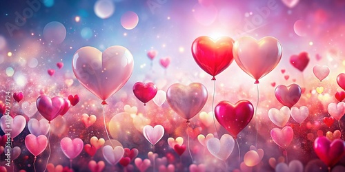 Romantic Valentine's Day Double Exposure: Hearts, Balloons & Abstract Love