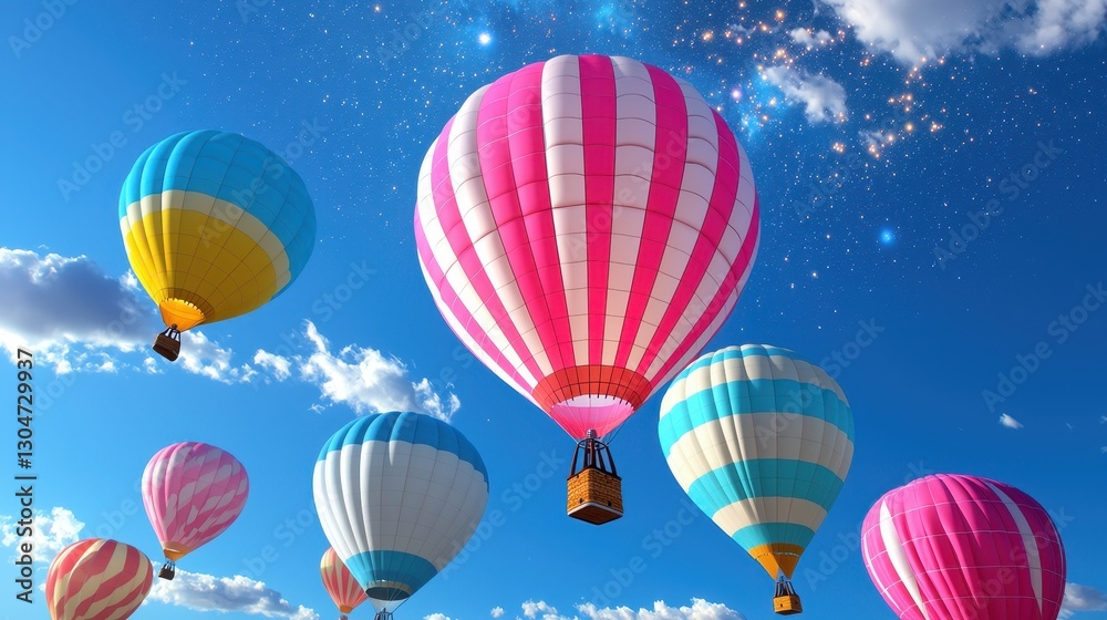 Fototapeta premium Colorful Hot Air Balloons Flying in a Clear Blue Sky