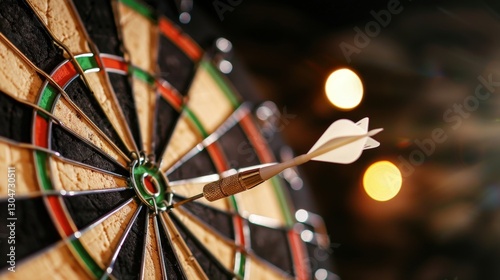 Dartboard with Arrow Hitting Center Target, Symbolizing Focus, Precision, and Goal Achievement in Sports Game Arena