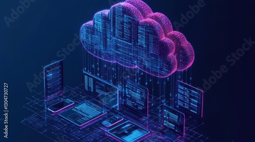 Futuristic Cloud Computing Concept with Digital Devices and Data Flow