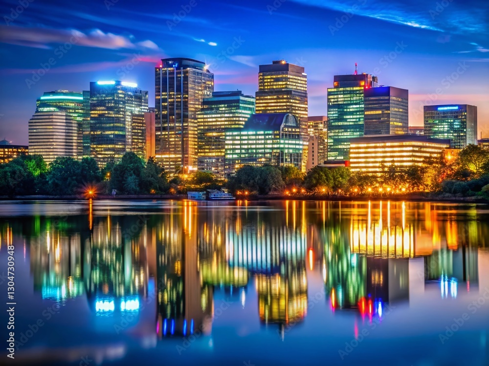 Naklejka premium Rosslyn Arlington Virginia Night Skyline Potomac River Minimalist Cityscape