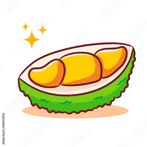 Cute Durian Sliced cartoon icon illustration. Tropical Fruit Concept Design. Hand drawn vector style.