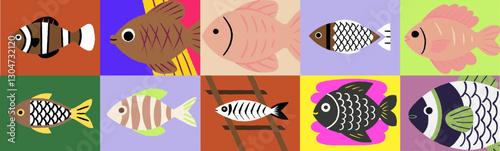 Colorful silhouette illustration of a fish, vector art