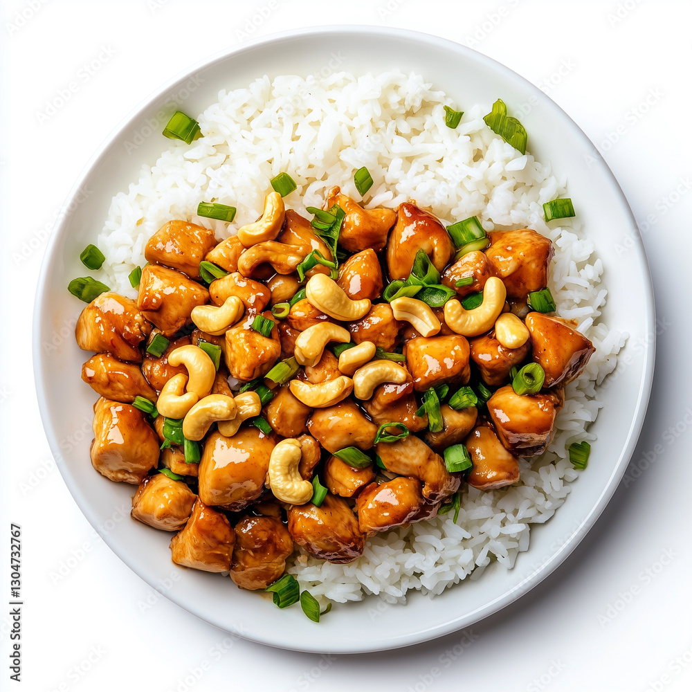 Delicious Chicken Cashew Stir Fry on White Plate - Product Photography Concept Delicious Chicken Cashew Stir Fry on White Plate - Product Photography Concept