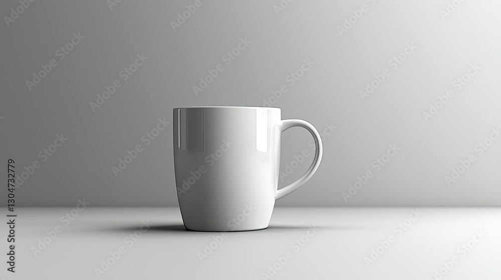Obraz premium A plain white ceramic mug sits on a reflective surface