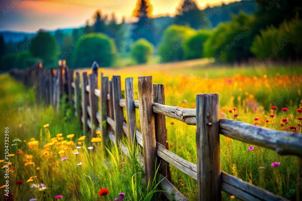 Obraz premium Rustic Countryside Fence: Broken Pickets, Tilt-Shift Photography