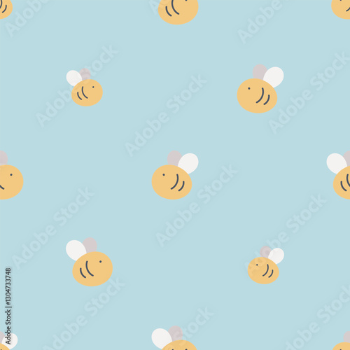 Seamless pattern with cute with bees. Spring background. For card, posters, banners, books, printing on the pack, clothes, fabric, wallpaper, textile or dishes.