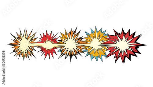 Abstract Star Shapes PNG Colorful Bursts with Spiky Geometric Designs Vibrant Red Yellow Orange White Palette and Symmetrical Minimalist Composition