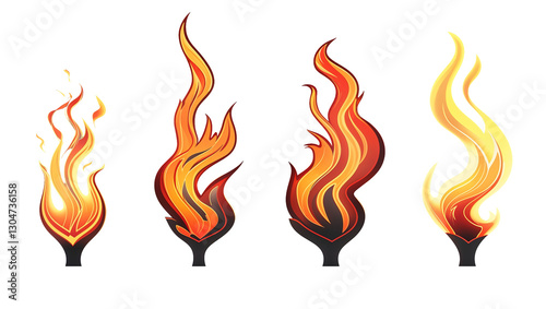 Fire Illustration PNG Stylized Flames with Curving Shapes Orange and Yellow Gradient and Dynamic Fire Patterns for Graphic Design and Digital Artwork