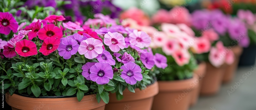 custom made wallpaper toronto digitalVibrant petunia blooms in terracotta pots a colorful display of spring flowers in soft focus garden setting