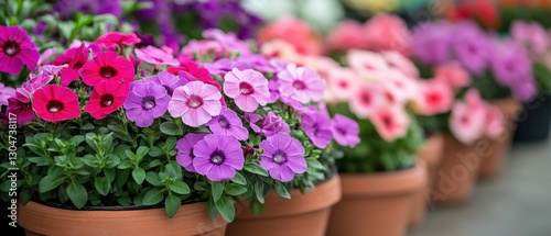 Wallpaper Mural Vibrant petunia blooms in terracotta pots a colorful display of spring flowers in soft focus garden setting Torontodigital.ca