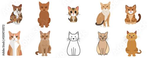 Colorful Cats in Various Styles and Expressions