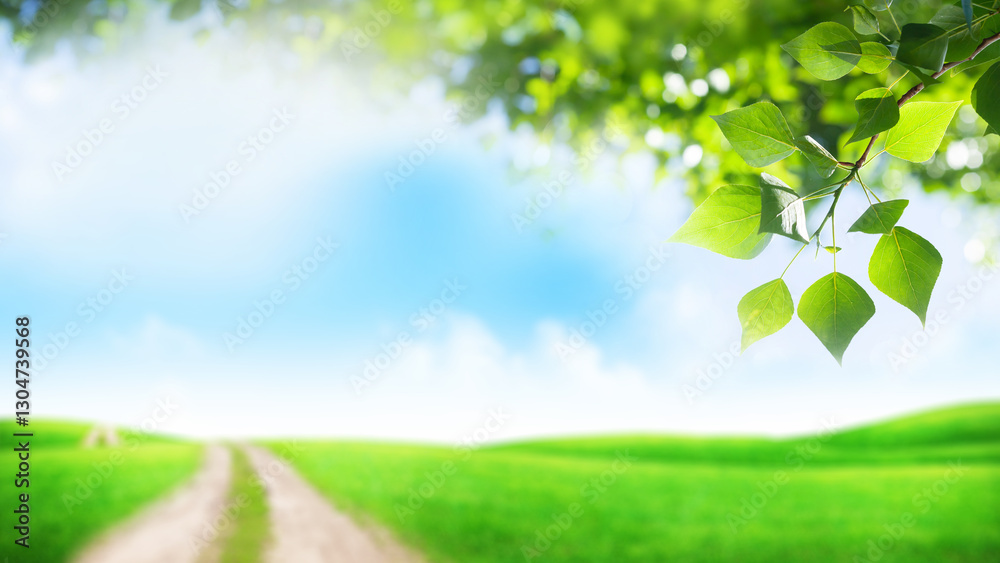 Obraz premium A bright and serene summer landscape featuring a lush green field under a clear blue sky
