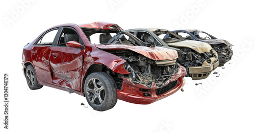 Car wreckage cleanup junkyard urban isolated on transparent background png