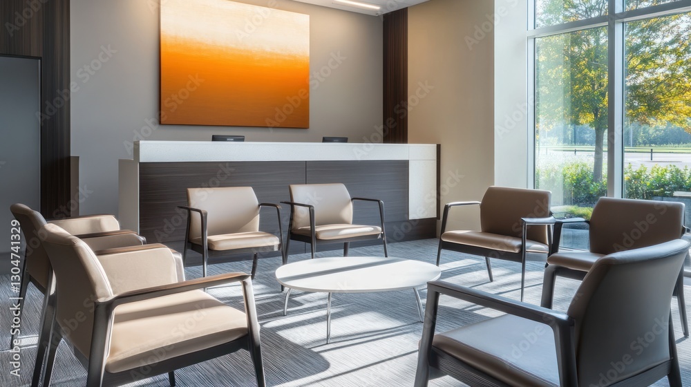 Modern Office Lobby with Waiting Area Modern Office Lobby with Waiting Area