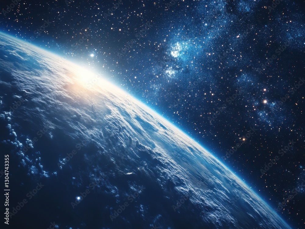 Obraz premium Breathtaking View of Earth from Space with a Stunning Galaxy Background and Atmospheric Glow Capturing the Vastness and Beauty of the Universe