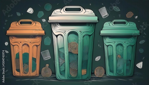 Colorful bins represent waste sorting initiatives encouraging environmental protection engagement.