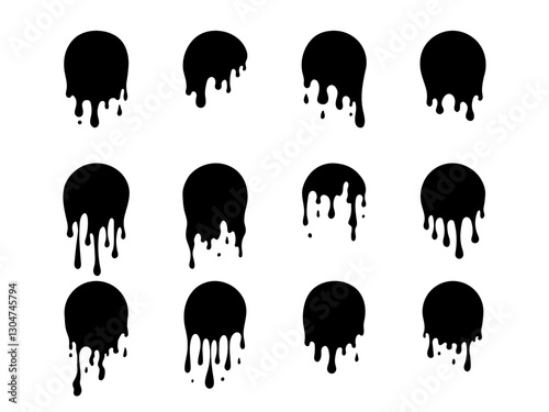 Melt drop circle, oil stains. Honey, blood or chocolate blobs vector set