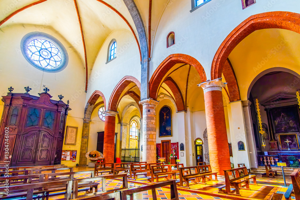 Interior of Church of Santa Maria del Carmine with Altar and chapels in Milan, Italy